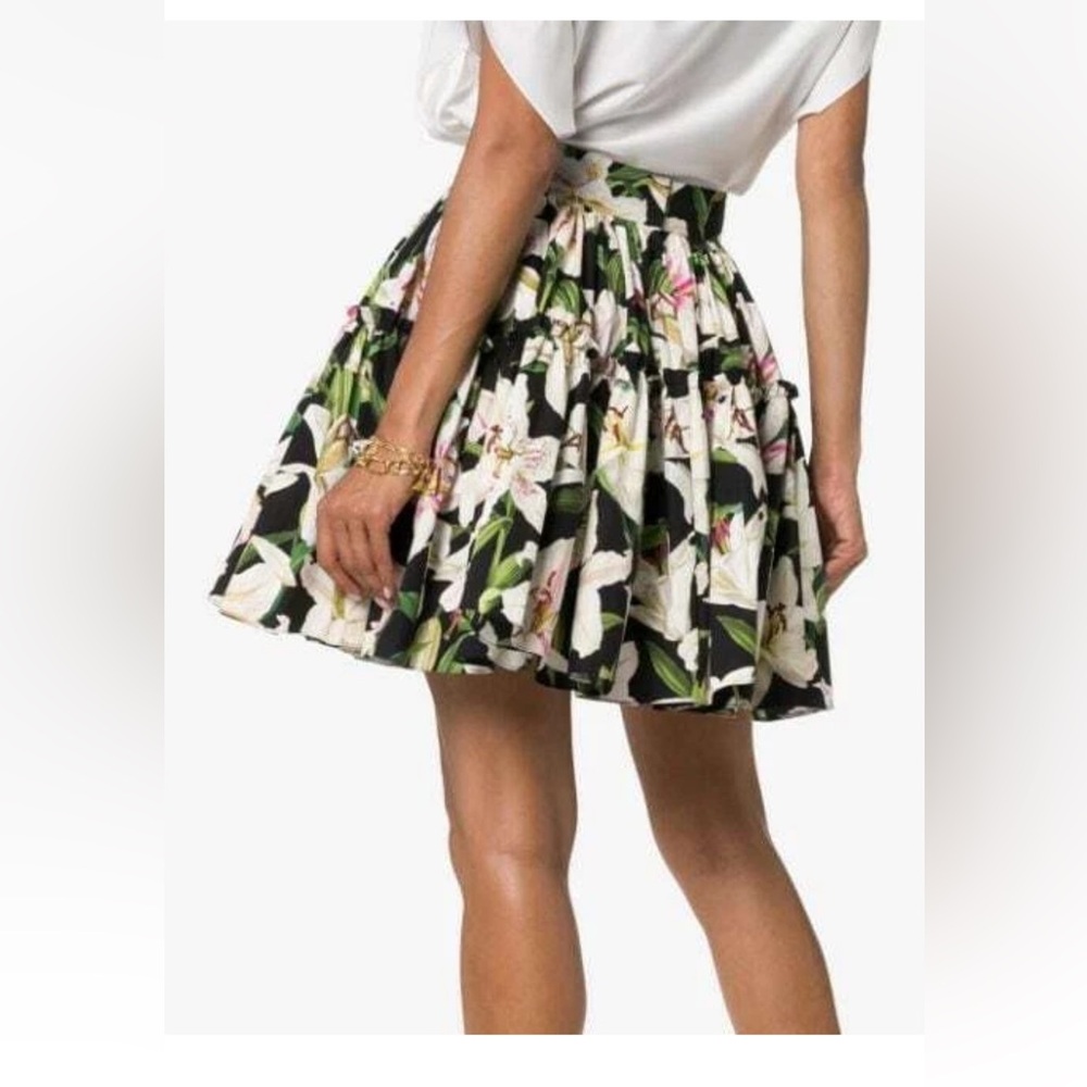 Dolce & Gabbana Lily Print A-Line Cotton Skirt size IT42